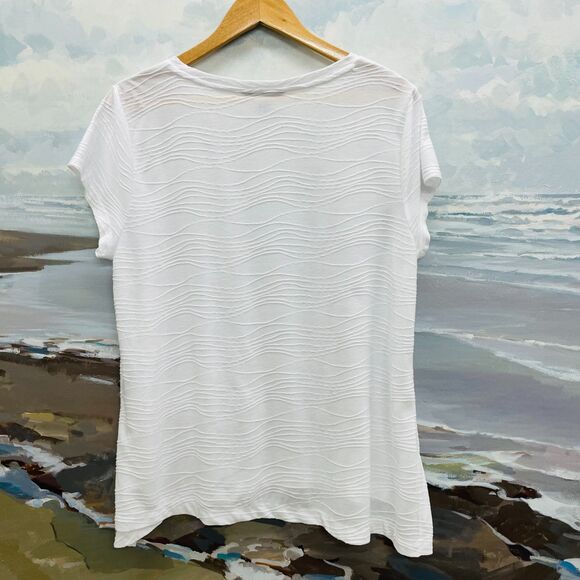 Vera Wang White Blouse XL White Flowy Blouse Semi-Sheer Blouse XL Top Flowy XL - Picture 6 of 7